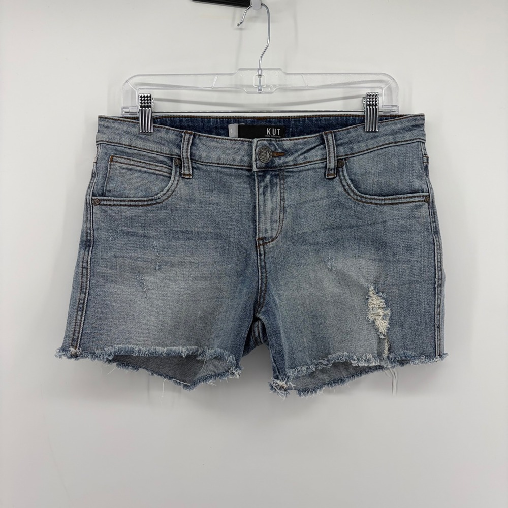 Kut from the Kloth Womens 8 Blue Denim Gidget Fray Distressed Shorts Raw Hem